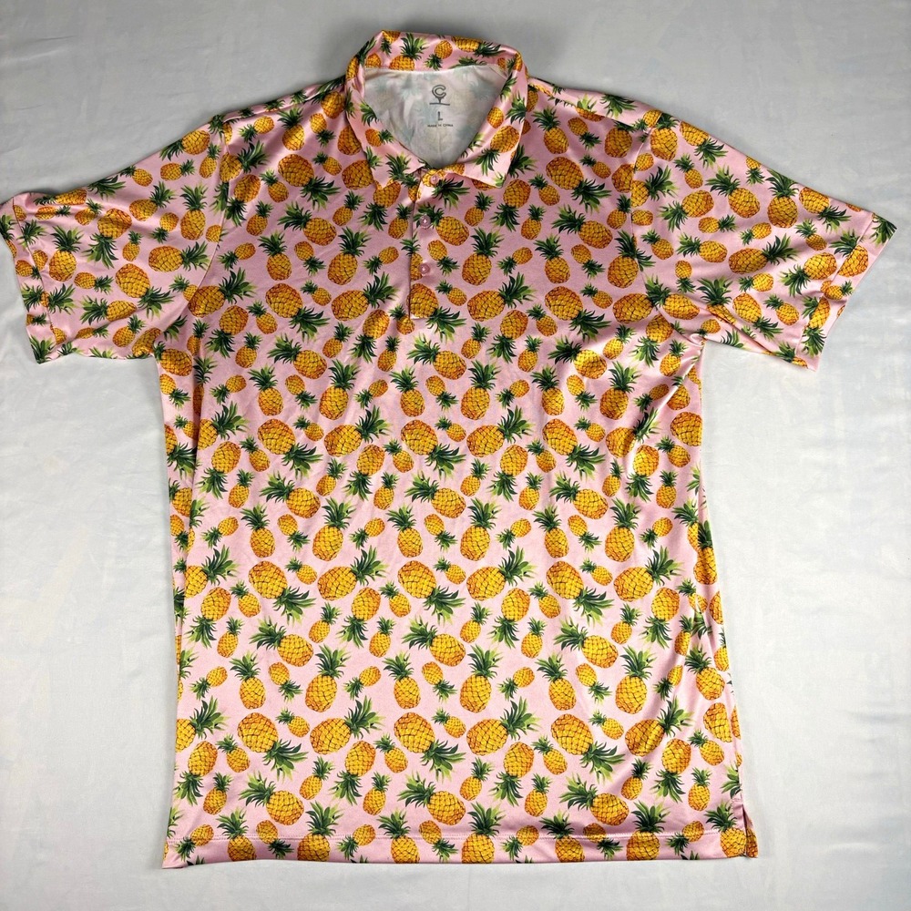 C9 Mens L Pink Pineapple Graphic Print Stretch Short Sleeve Polo Shirt